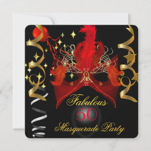 Fantastisches Birthday Red Gold Black Masquerade P Einladung