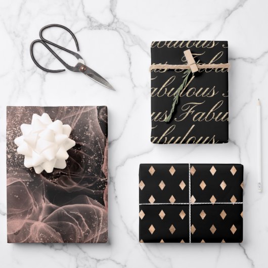 Fantastisches Black Gold Dusty Rose Abstraktes Mus Geschenkpapier Set (Vorderseite)