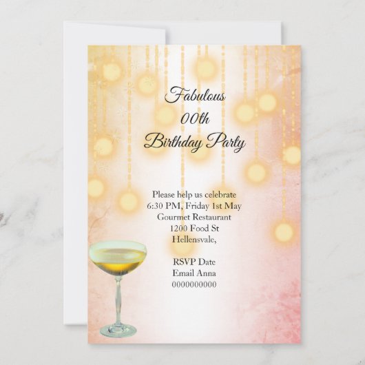 Fantastisches Champagner Gold Pink Lights Party Save The Date (Rückseite)