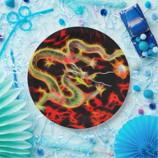 Fantastisches Drache-Feuer auf glücklicher Energie Pappteller (Party)