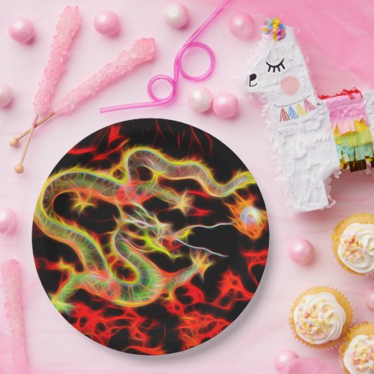 Fantastisches Drache-Feuer auf glücklicher Energie Pappteller (Party)