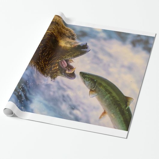 Fantastisches Grizzlybärn-Lachsbild Geschenkpapier (Ungerollt)