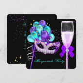 Fantastisches Lila Aquamarines Black Masquerade Pa Einladung (Vorne/Hinten)