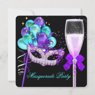 Fantastisches Lila Aquamarines Black Masquerade Pa Einladung