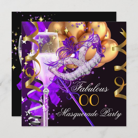 Fantastisches Lila Goldschwarzwasser-Party 2 Einladung (Vorne/Hinten)