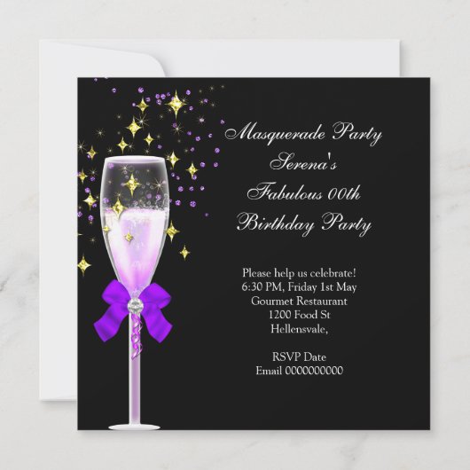 Fantastisches Lila Goldschwarzwasser-Party 2 Einladung (Rückseite)