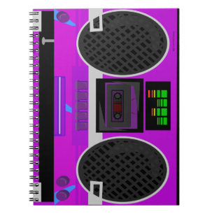Fantastisches lila illustriertes 80er-Boombox Notizblock