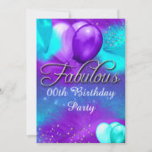 Fantastisches Party Aquamarin Blau Lila Silberball Einladung (Rückseite)