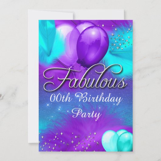 Fantastisches Party Aquamarin Blau Lila Silberball Einladung (Rückseite)