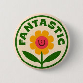 Fantastisches Retro-Blumen-Smiley-Gesicht Positivi Button (Vorderseite)