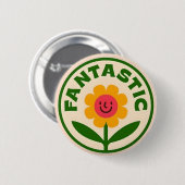 Fantastisches Retro-Blumen-Smiley-Gesicht Positivi Button (Vorne & Hinten)