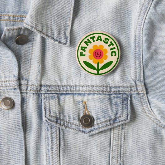Fantastisches Retro-Blumen-Smiley-Gesicht Positivi Button (Beispiel)