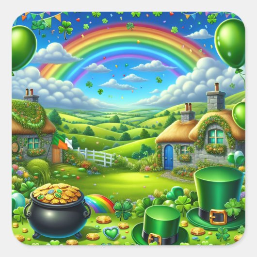 Fantastisches St Patick's Day Landschaftsbild-Part Quadratischer Aufkleber (Vorderseite)