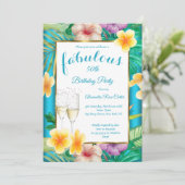 Fantastisches tropisches Aquamarin-blaues Champagn Einladung (Stehend Vorderseite)