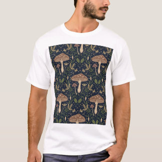 Fantastisches Waldpilz-Nahtloses Botanisches Muste T-Shirt