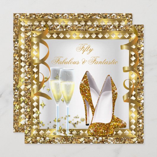 Fantastisches weißes Gold Glam Geburtstag Einladung (Vorne/Hinten)