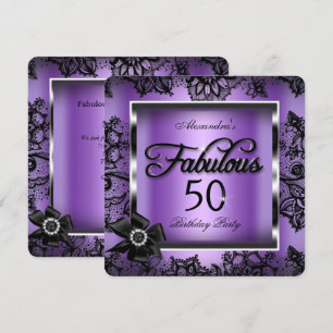Fantasy 50 Party Violetter Damast Schwarze Spitze  Einladung