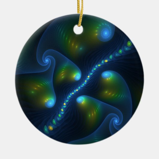 Fantasy Abstrakt Blue Green Yellow Fraktal Art Keramik Ornament (Vorne)