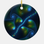 Fantasy Abstrakt Blue Green Yellow Fraktal Art Keramik Ornament (Hinten)