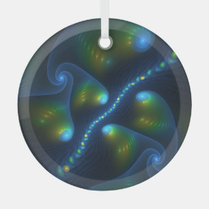 Fantasy Abstrakt Blue Green Yellow Fraktal Art Ornament Aus Glas