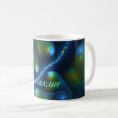Fantasy Abstrakt Blue Green Yellow Fraktal Text Kaffeetasse (VorderseiteRechts)