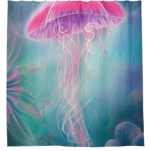 Fantasy Abstrakt rosa Qualle im Ozean Duschvorhang (Vorderseite)