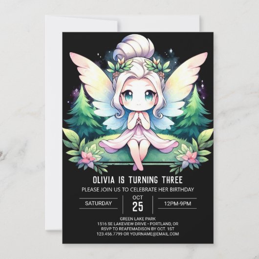 Fantasy Adorable Fairy Geburtstag Einladung (Vorderseite)
