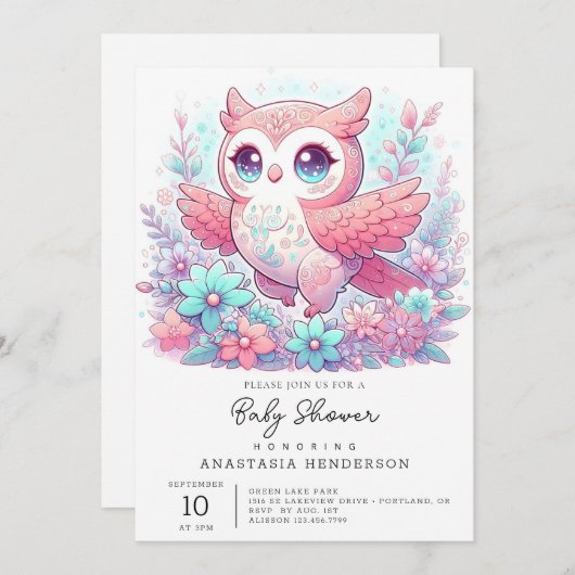 Fantasy Adorable Owl Babydusche Einladung (Vorne/Hinten)