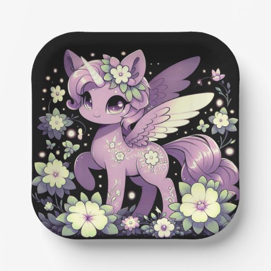 Fantasy Adorable Unicorn Kinderdusche Pappteller (Vorderseite)