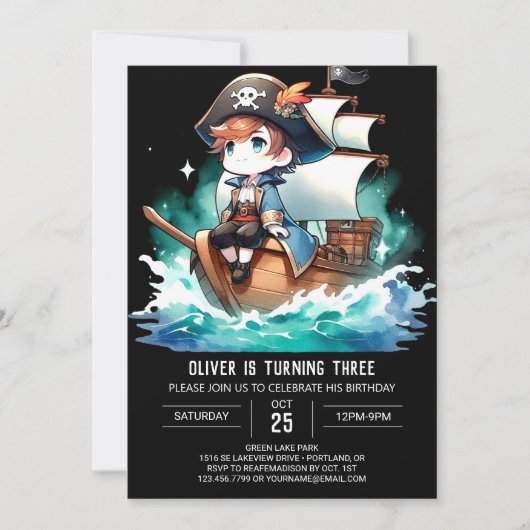 Fantasy Adorate Pirate Geburtstag Einladung (Vorderseite)