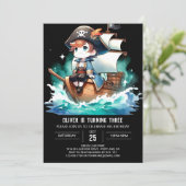 Fantasy Adorate Pirate Geburtstag Einladung (Stehend Vorderseite)