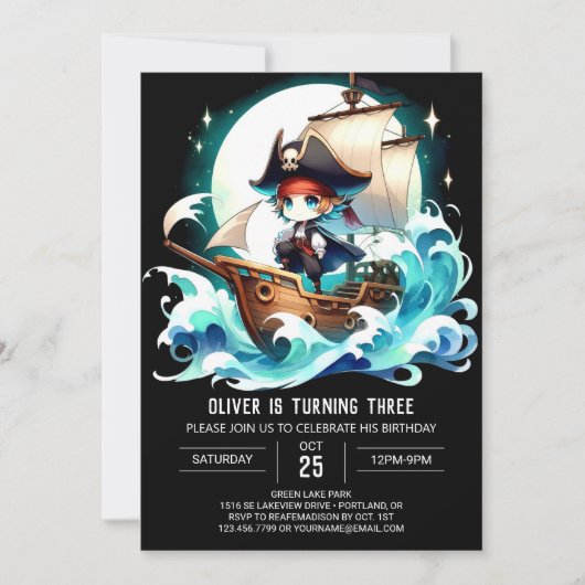 Fantasy Adorate Pirate Geburtstag Einladung (Vorderseite)