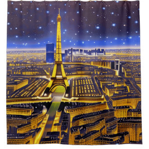 Fantasy Aerial View von Paris Unterhalb der Sterne Duschvorhang