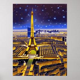 Fantasy Aerial View von Paris Unterhalb der Sterne Poster