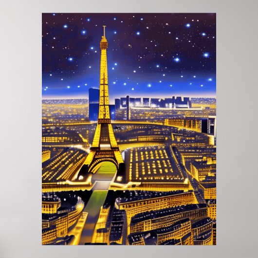 Fantasy Aerial View von Paris Unterhalb der Sterne Poster (Vorne)