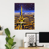 Fantasy Aerial View von Paris Unterhalb der Sterne Poster (Heimbüro)