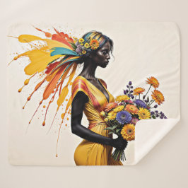 Fantasy African Girl gelb blauen beigefarbenen hel Sherpadecke