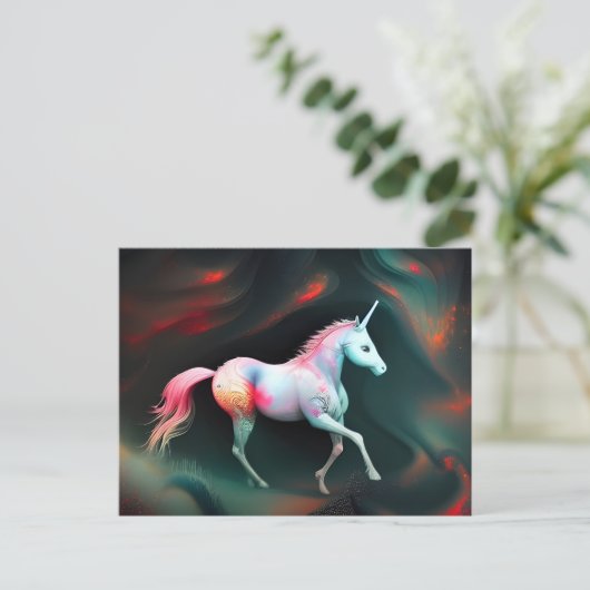 Fantasy AI Unicorn Postcard Postkarte (Stehend Vorderseite)