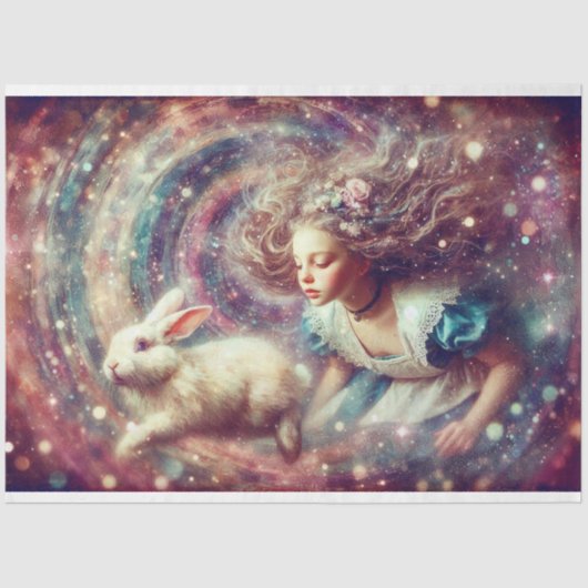 Fantasy Alice Spiralling Into Wonderland Decoupage Seidenpapier (Vorderseite)