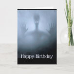 Fantasy Alien Fog Birthday Scary Ghost Night Karte<br><div class="desc">Fantasy Alien Fog Creature Scary Ghost Night  Frightening or spooky Night Forest Scene.  Great for that Birthday on Halloween or those who love aliens.  Inside verse,  "Hope it's out of this world"</div>