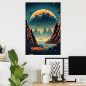 Fantasy Alien Landscape AI Art #2 | Farblich Poster (Heimbüro)