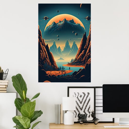 Fantasy Alien Landscape AI Art #2 | Farblich Poster (Heimbüro)
