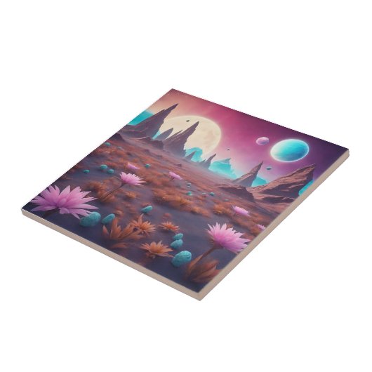 Fantasy Alien Planet Landscape mit Blume Fliese (Seite)