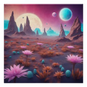 Fantasy Alien Planet Landscape mit Blume Poster (Vorderseite)