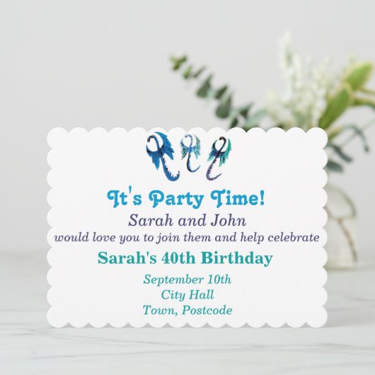 Fantasy Animals Blue Dragons Einladung (Stehend Vorderseite)