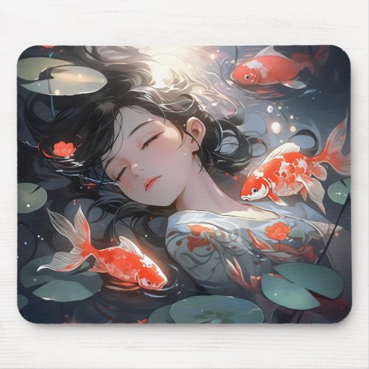 Fantasy Anime Girl and Carps Mousepad (Vorne)