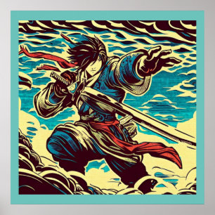Fantasy Anime Hero 1 - Japanischer Holzschnitt Poster