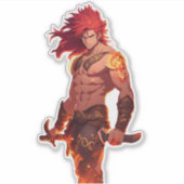 Fantasy Anime Husbando Sticker - Fiery Red Hair (Vorderseite)