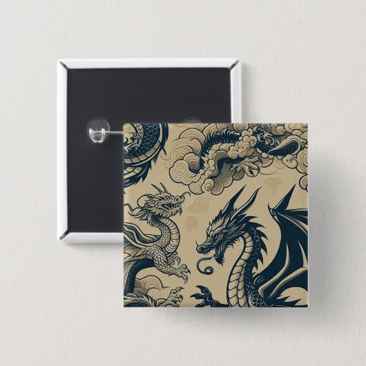 Fantasy Antike Drachen Button (Vorne & Hinten)