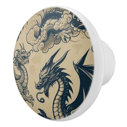 Fantasy Antike Drachen Keramikknauf (Rechts)